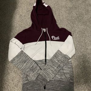 PINK burgundy, white & gray stripe jacket